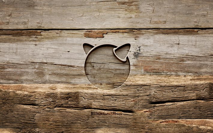 FreeBSD wooden logo, 4K, UNIX, wooden backgrounds, OS, FreeBSD logo, creative, wood carving, FreeBSD