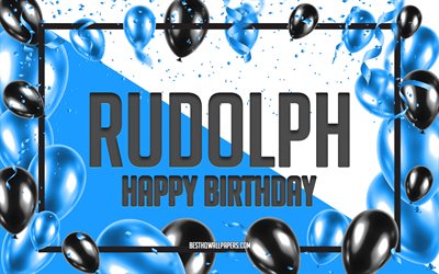 Happy Birthday Rudolph, Birthday Balloons Background, Rudolph, wallpapers with names, Rudolph Happy Birthday, Blue Balloons Birthday Background, Rudolph Birthday