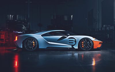 Ford GT Heritage Edition, 4k, side view, 2021 cars, supercars, 2021 Ford GT, american cars, Ford