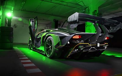2021, Lamborghini Essenza, SCV12, rear view, exterior, hypercar, race car, green Essenza, supercar, Italian sports cars, Lamborghini