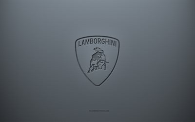 Logotipo da Lamborghini, plano de fundo cinza criativo, emblema da Lamborghini, textura de papel cinza, Lamborghini, plano de fundo cinza, logotipo 3d da Lamborghini