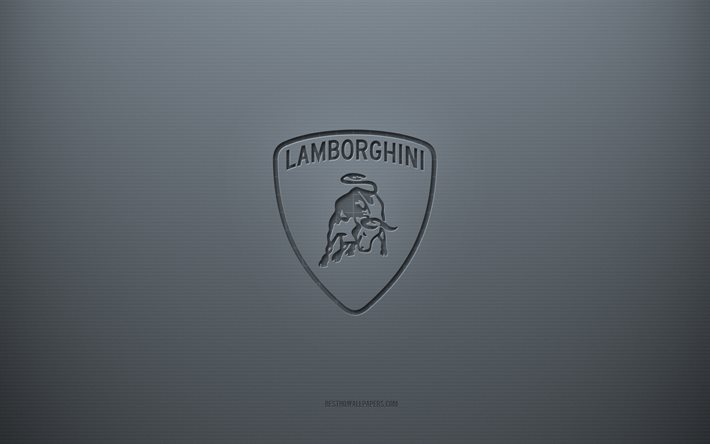 ランボルギーニのロゴ, 灰色の創造的な背景, ランボルギーニエンブレム, 灰色の紙の質感, ランボルギーニ, 灰色の背景, ランボルギーニ3Dロゴ