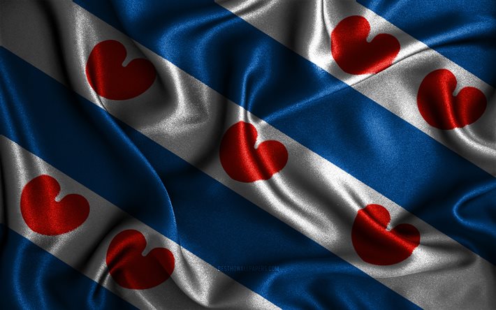 Friesland flag, 4k, silk wavy flags, dutch provinces, Day of Friesland, fabric flags, Flag of Friesland, 3D art, Friesland, Europe, Provinces of Netherlands, Friesland 3D flag, Netherlands
