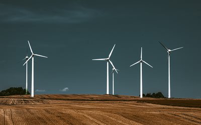 vindkraftverk, elproduktion, grön el, el, grön energi, fält