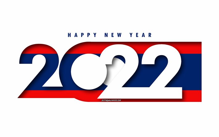 Hyv&#228;&#228; uutta vuotta 2022 Laos, valkoinen tausta, Laos 2022, Laos 2022 uusi vuosi, 2022 konseptit, Laos, Laosin lippu