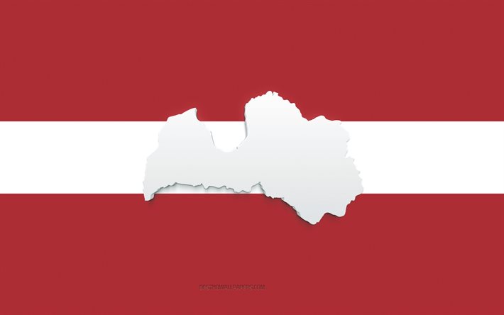 Lettlands kartsiluett, Lettlands flagga, siluett p&#229; flaggan, Lettland, 3d Lettlands kartsiluett, Lettland 3d karta