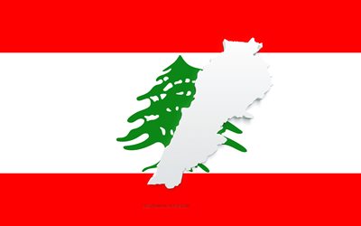 Lebanon map silhouette, Flag of Lebanon, silhouette on the flag, Lebanon, 3d Lebanon map silhouette, Lebanon flag, Lebanon 3d map