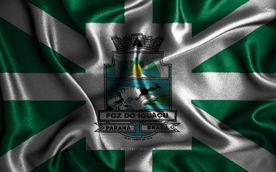 Foz do Iguacu flag, 4k, silk wavy flags, brazilian cities, Day of Foz do Iguacu, Flag of Foz do Iguacu, fabric flags, 3D art, Foz do Iguacu, cities of Brazil, Foz do Iguacu 3D flag