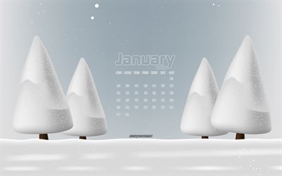 kalender januar 2022, 4k, winterlandschaft, winter, schnee, kalender 2022, kalender januar, januar 2022