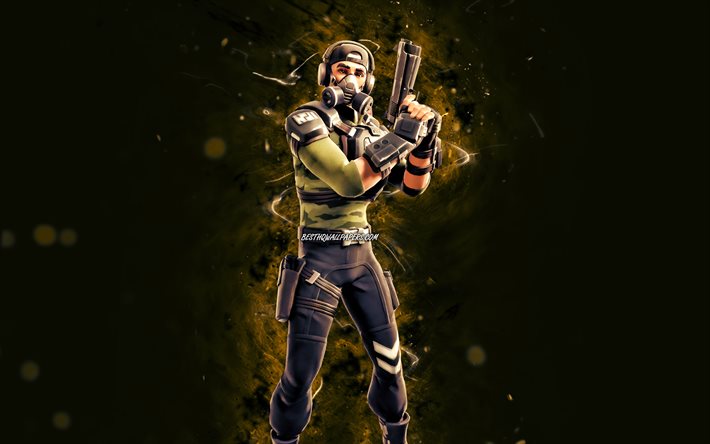 L&#237;der Bravo Verde, 4k, luzes neon verdes, Fortnite Battle Royale, Personagens Fortnite, Pele de L&#237;der Bravo Verde, Fortnite, L&#237;der Bravo Verde Fortnite