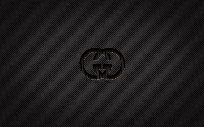 gucci carbon-logo, 4k, grunge-kunst, carbon-hintergrund, kreativ, schwarzes gucci-logo, marken, gucci-logo, gucci