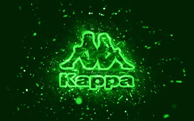 Kappa vihre&#228; logo, 4k, vihre&#228;t neon valot, luova, vihre&#228; abstrakti tausta, Kappa logo, tuotemerkit, Kappa