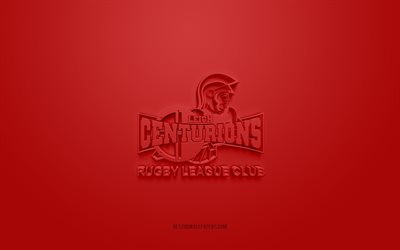 Leigh Centurions, شعار 3D الإبداعية, خلفية حمراء, نادي الرجبي البريطاني, 3d شعار, سوبر ليج أوروبا, Greater Manchester, إنجلترا, فن ثلاثي الأبعاد, رُكْبِي ; رُوكْبِي, شعار Leigh Centurions 3D