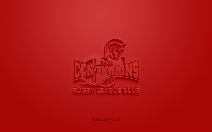 Leigh Centurions, logo 3D cr&#233;atif, fond rouge, club de rugby britannique, embl&#232;me 3d, Super League Europe, Grand Manchester, Angleterre, art 3d, rugby, logo 3d Leigh Centurions