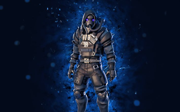 IO Trooper, 4k, bl&#229; neonljus, Fortnite Battle Royale, Fortnite-karakt&#228;rer, IO Trooper Skin, Fortnite, IO Trooper Fortnite