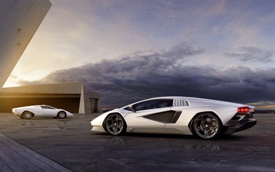 2022年, ランボルギーニカウンタック, LPI 800-4, 外側, 側面図, ランボルギーニカウンタックの進化, スーパーカー, イタリアのスポーツカー, 新しい白いカウンタック, ランボルギーニ