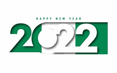 Feliz Ano Novo 2022 Nig&#233;ria, fundo branco, Nig&#233;ria 2022, Nig&#233;ria 2022 Ano Novo, conceitos 2022, Nig&#233;ria, Bandeira da Nig&#233;ria