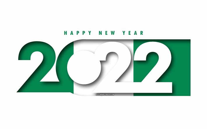 Happy New Year 2022 Nigeria, white background, Nigeria 2022, Nigeria 2022 New Year, 2022 concepts, Nigeria, Flag of Nigeria