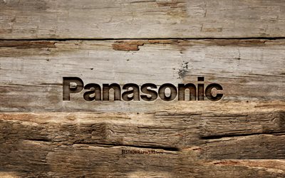 Logotipo da Panasonic em madeira, 4K, planos de fundo em madeira, marcas, logotipo da Panasonic, criativo, escultura em madeira, Panasonic