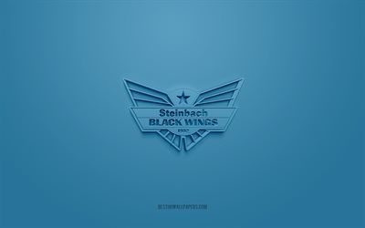 Steinbach Black Wings 1992, creative 3D logo, blue background, Elite Ice Hockey League, Austrian Hockey Club, Linz, Austria, Hockey, Steinbach Black Wings 1992 3d logo