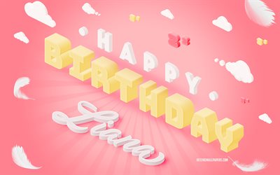 Hyvää syntymäpäivää Liana, 3d-taide, syntymäpäivä 3d-tausta, Liana, vaaleanpunainen tausta, hyvää Lianan syntymäpäivää, 3d-kirjaimet, Lianan syntymäpäivä, luova syntymäpäivätausta