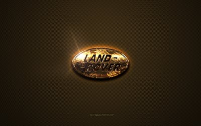 Land Rover golden logo, artwork, brown metal background, Land Rover emblem, creative, Land Rover logo, brands, Land Rover