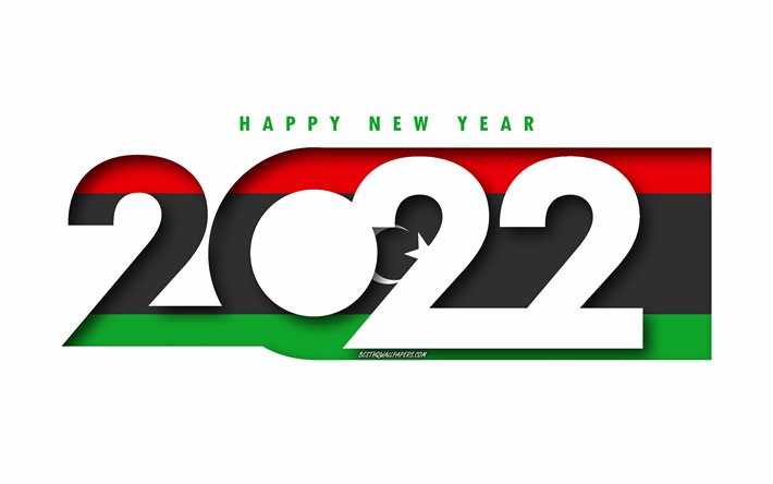 Gott Nytt &#197;r 2022 Libyen, vit bakgrund, Libyen 2022, Libyen 2022 Ny&#229;r, 2022 koncept, Libyen, Libyens flagga