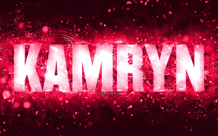 Buon Compleanno Kamryn, 4k, luci al neon rosa, nome Kamryn, creativo, Kamryn Buon Compleanno, Compleanno Kamryn, nomi femminili americani popolari, foto con nome Kamryn, Kamryn