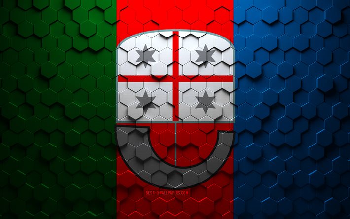 Drapeau de la Ligurie, art en nid d&#39;abeille, drapeau des hexagones de la Ligurie, Ligurie, art des hexagones 3d, drapeau de la Ligurie