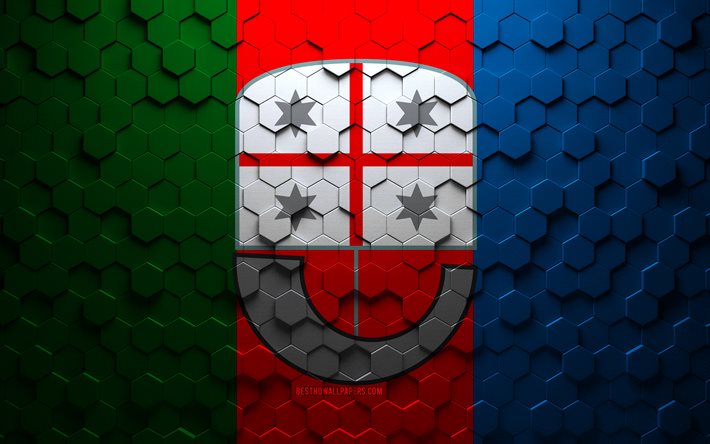 Flag of Liguria, honeycomb art, Liguria hexagons flag, Liguria, 3d hexagons art, Liguria flag