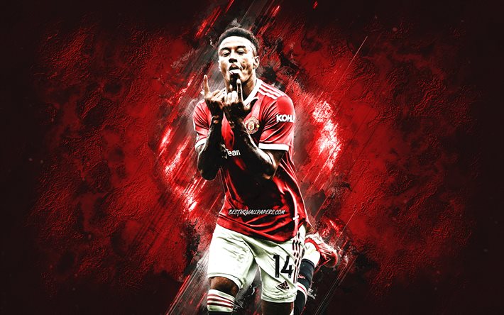 Jesse Lingard, Manchester United FC, Premier League, footballeur anglais, milieu de terrain, portrait, fond de pierre rouge, Angleterre, football