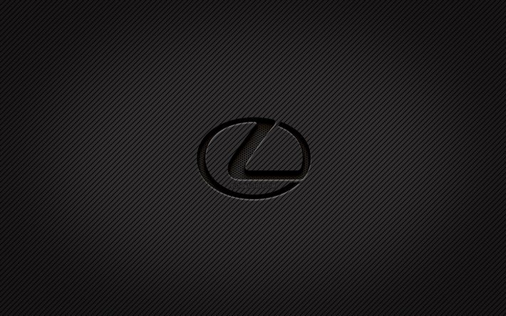 Lexus kolfiberlogotyp, 4k, grungekonst, kolbakgrund, kreativ, Lexus svart logotyp, bilm&#228;rken, Lexuslogotyp, Lexus