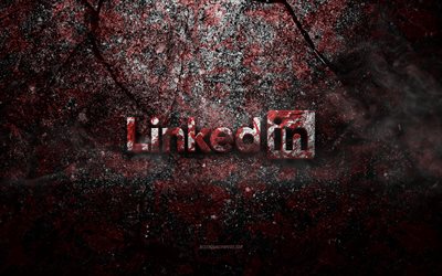 LinkedInのロゴ, グランジアート, LinkedInの石のロゴ, 赤い石の質感, LinkedIn, グランジ石のテクスチャ, LinkedInのエンブレム, LinkedInの3Dロゴ
