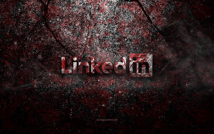 linkedin-logo, grunge-kunst, linkedin-steinlogo, rote steinstruktur, linkedin, grunge-steinstruktur, linkedin-emblem, linkedin 3d-logo
