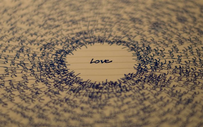 word love, romance, love concepts, love background, word love in a circle, paper texture