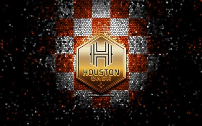 Houston Dash FC, glitter logo, NWSL, orange white checkered background, soccer, american football club, Houston Dash logo, mosaic art, football, Houston Dash