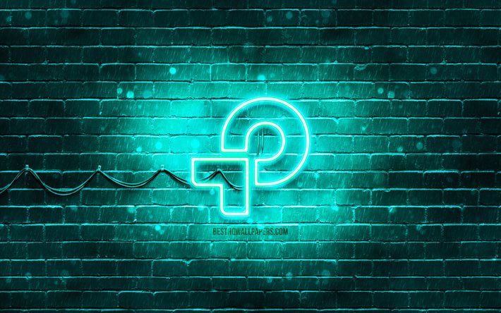 TP-Link logo turchese, 4k, muro di mattoni turchese, logo TP-Link, marchi, logo neon TP-Link, TP-Link