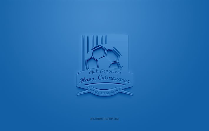 هيرمانوس كولميناريس, شعار 3D الإبداعية, الخلفية الزرقاء, فريق كرة القدم الفنزويلي, فرقة Primera الفنزويلية, البرتو ارفيلو, فنزويلا, فن ثلاثي الأبعاد, كرة القدم, شعار هيرمانوس كولميناريس ثلاثي الأبعاد