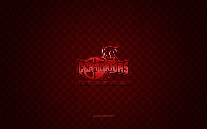 leigh centurions, englischer rugby-club, echl, rotes logo, roter kohlefaser-hintergrund, super league, rugby, greater manchester, england, leigh centurions-logo