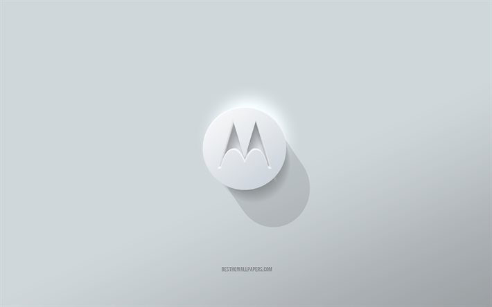 Motorola logosu, beyaz arka plan, Motorola 3d logosu, 3d sanat, Motorola, 3d Motorola amblemi