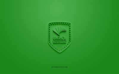 Baloncesto Malaga, creative 3D logo, green background, Spanish basketball team, Liga ACB, Malaga, Spain, 3d art, basketball, Baloncesto Malaga 3d logo
