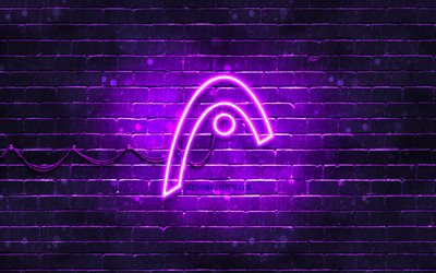 Head violet logo, 4k, violet brickwall, Head logo, varum&#228;rken, Head neon logo, Head
