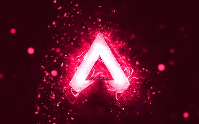 Apex Legends pink logo, 4k, pink neon lights, creative, pink abstract background, Apex Legends logo, games brands, Apex Legends