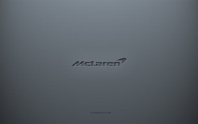 Logo McLaren, sfondo grigio creativo, emblema McLaren, trama di carta grigia, McLaren, sfondo grigio, logo McLaren 3d