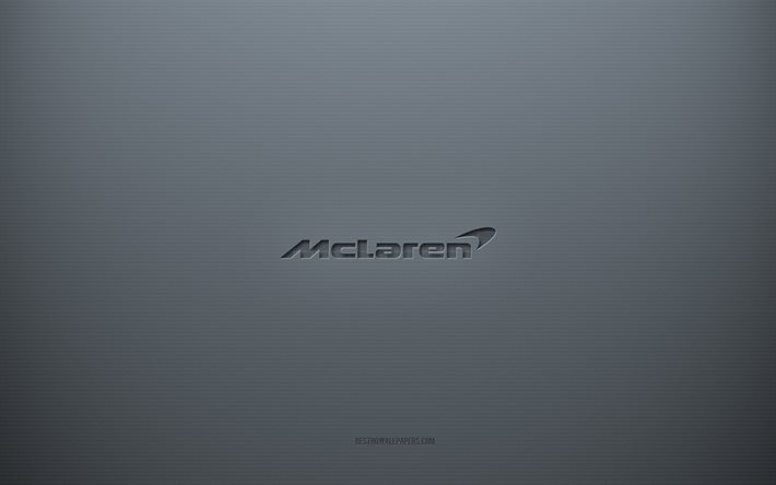 McLaren logo, gray creative background, McLaren emblem, gray paper texture, McLaren, gray background, McLaren 3d logo