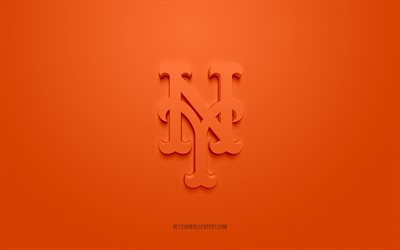 New York Mets emblem, creative 3D logo, orange background, American baseball club, MLB, New York, USA, New York Mets, baseball, New York Mets insignia