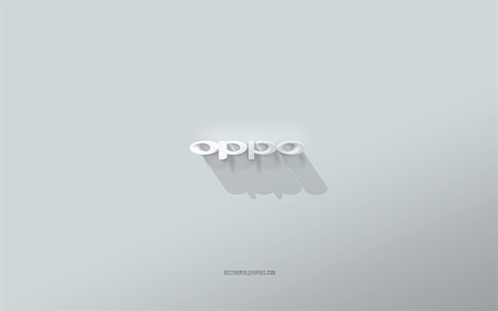 Logo Oppo, sfondo bianco, logo Oppo 3d, arte 3d, Oppo, emblema Oppo 3d