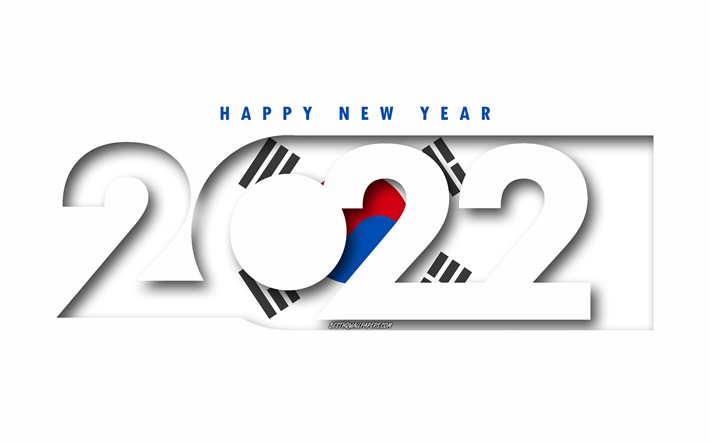 Hyv&#228;&#228; uutta vuotta 2022 Etel&#228;-Korea, valkoinen tausta, Etel&#228;-Korea 2022, Moldova 2022 uusi vuosi, 2022 konseptit, Etel&#228;-Korea, Etel&#228;-Korean lippu