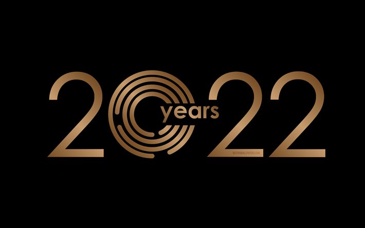 2022 ny&#229;r, 2022 p&#229; en svart bakgrund, gott nytt &#229;r 2022, gyllene 2022 bakgrund, gyllene bokst&#228;ver, 2022 koncept, 2022 gratulationskort