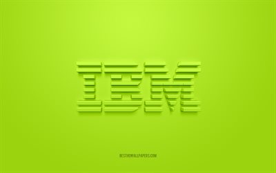 IBM 3d-logotyp, Lime-bakgrund, IBM-emblem, IBM Lime-logotyp, IBM, varum&#228;rken, IBM-logotyp